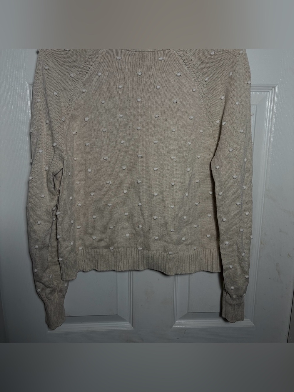 LOFT Cream Pom-Pom Crewneck Sweater